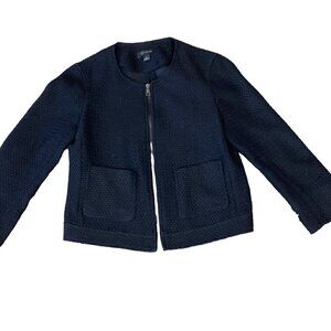 Ann Taylor Zip Retro Cropped "Lady" Tweed Jacket Sz 2 Black 287C